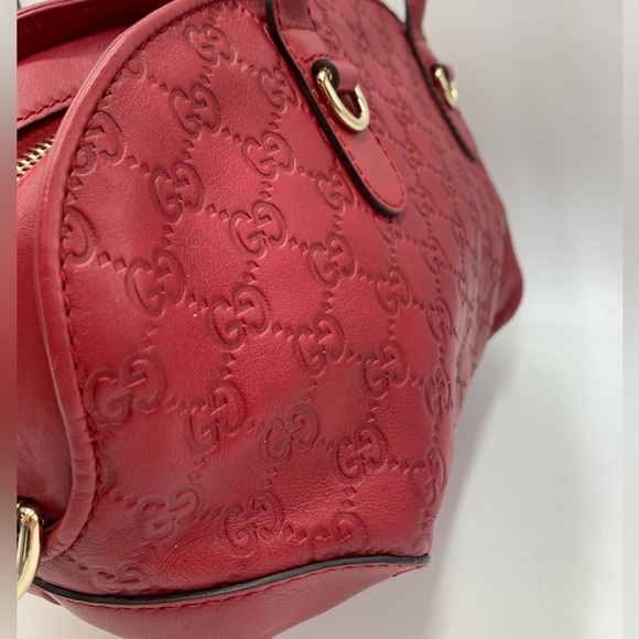 Auth Gucci Red Guccisima Leather Small Bowler Bag Gold Heart Charm Preloved - Picture 11 of 15